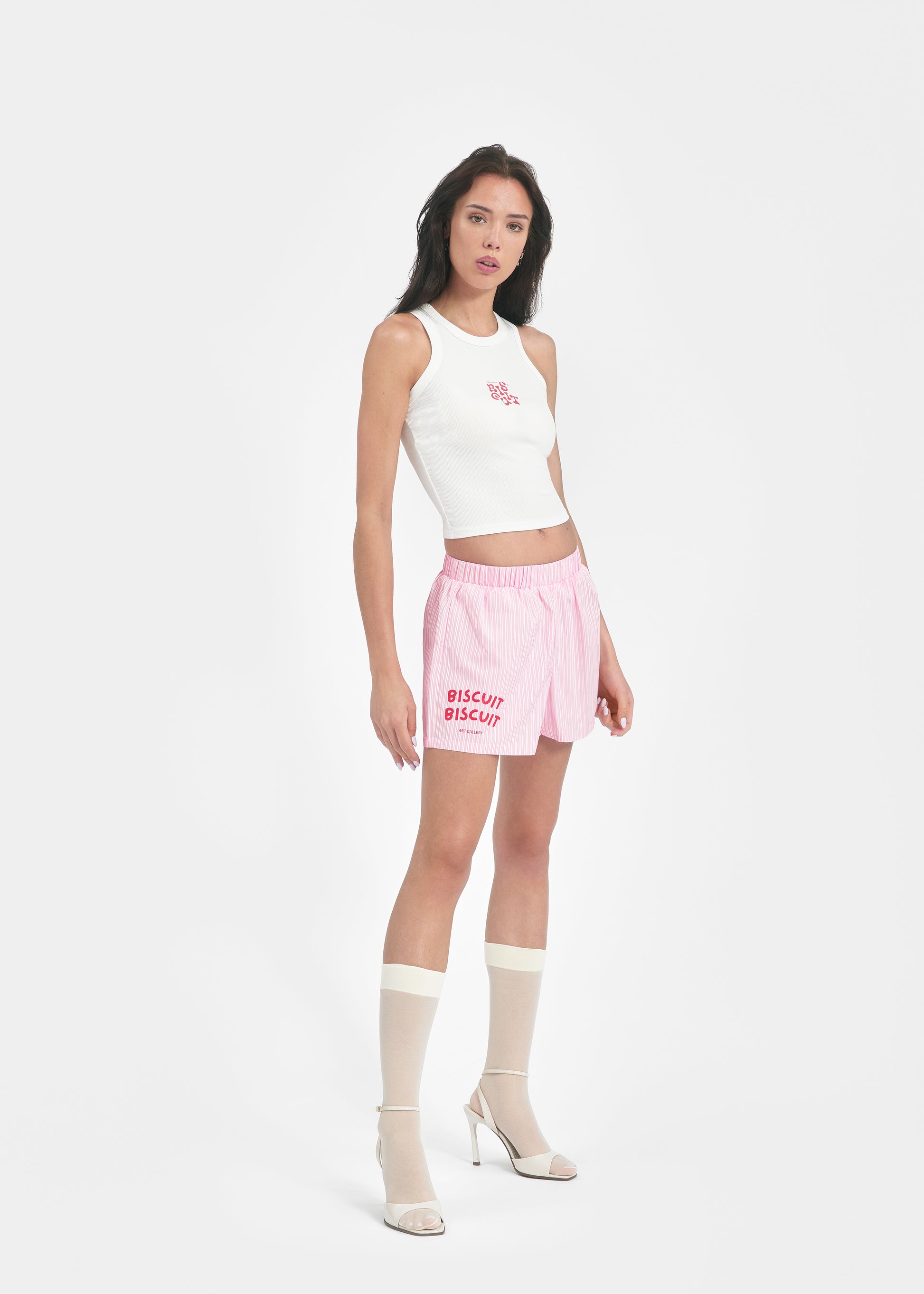 Short unisexe Double Biscuit rose rayé