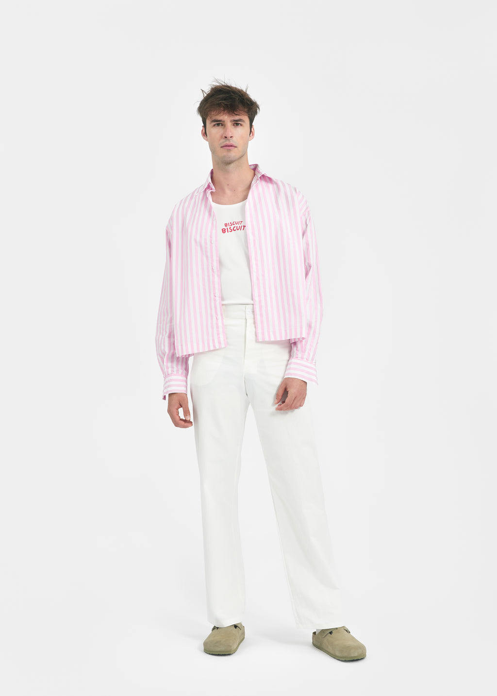 Chemise oversize unisexe rose rayée