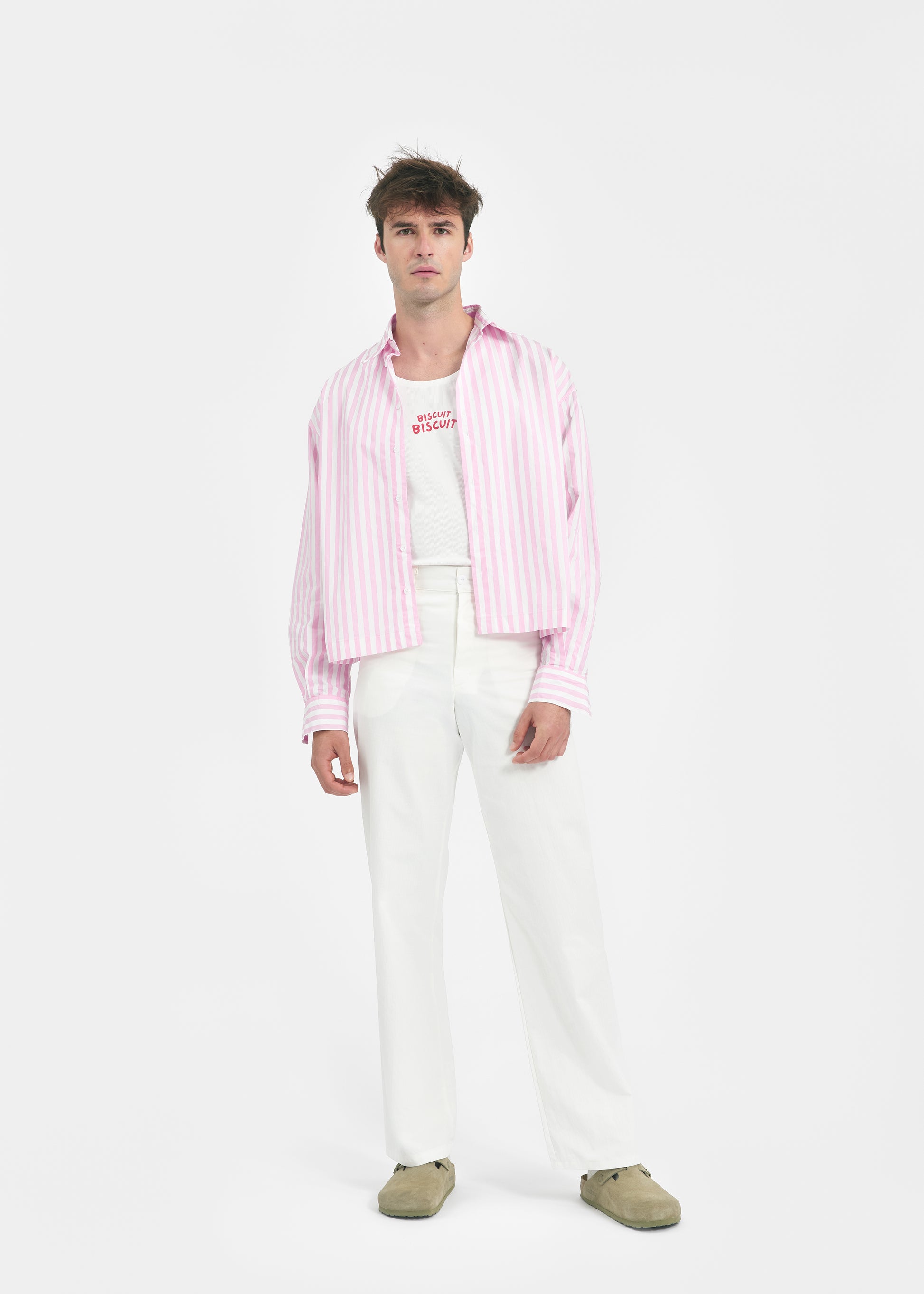 Chemise oversize unisexe rose rayée