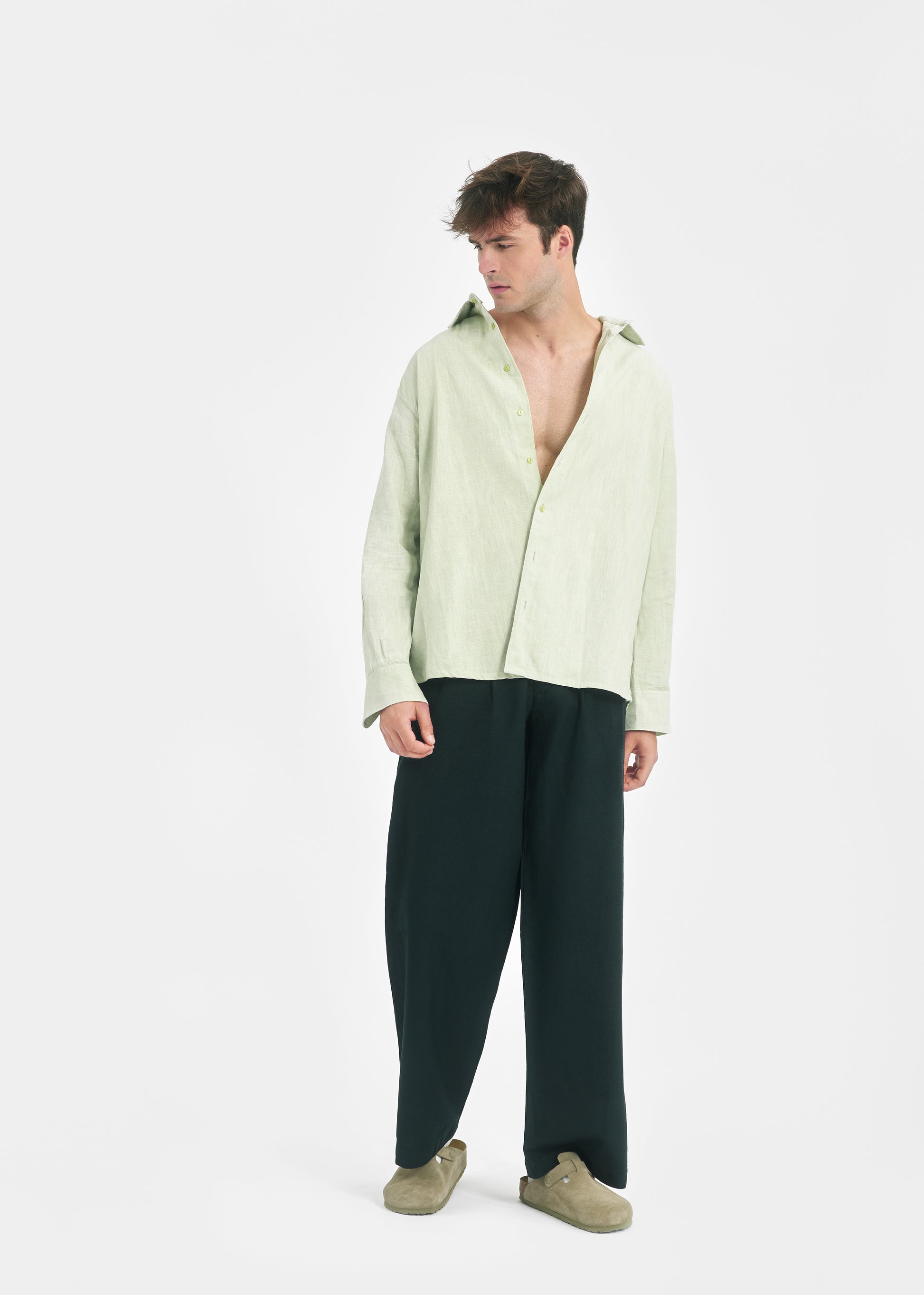 Pantalon deux plis unisexe vert foncé