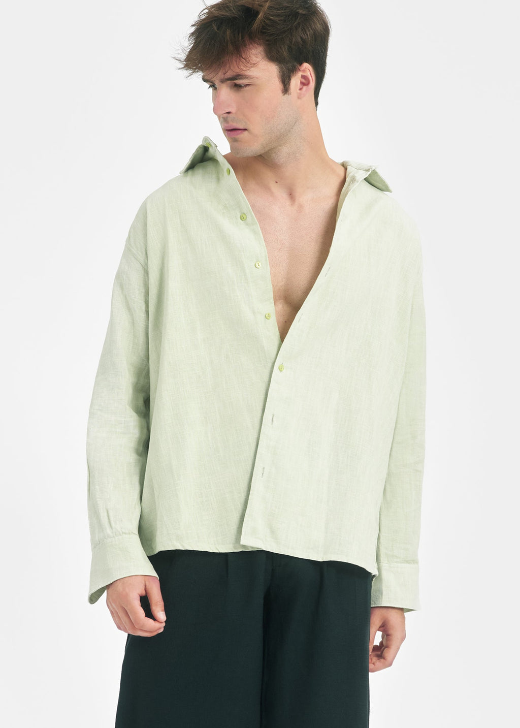 Chemise oversize unisexe lin matcha