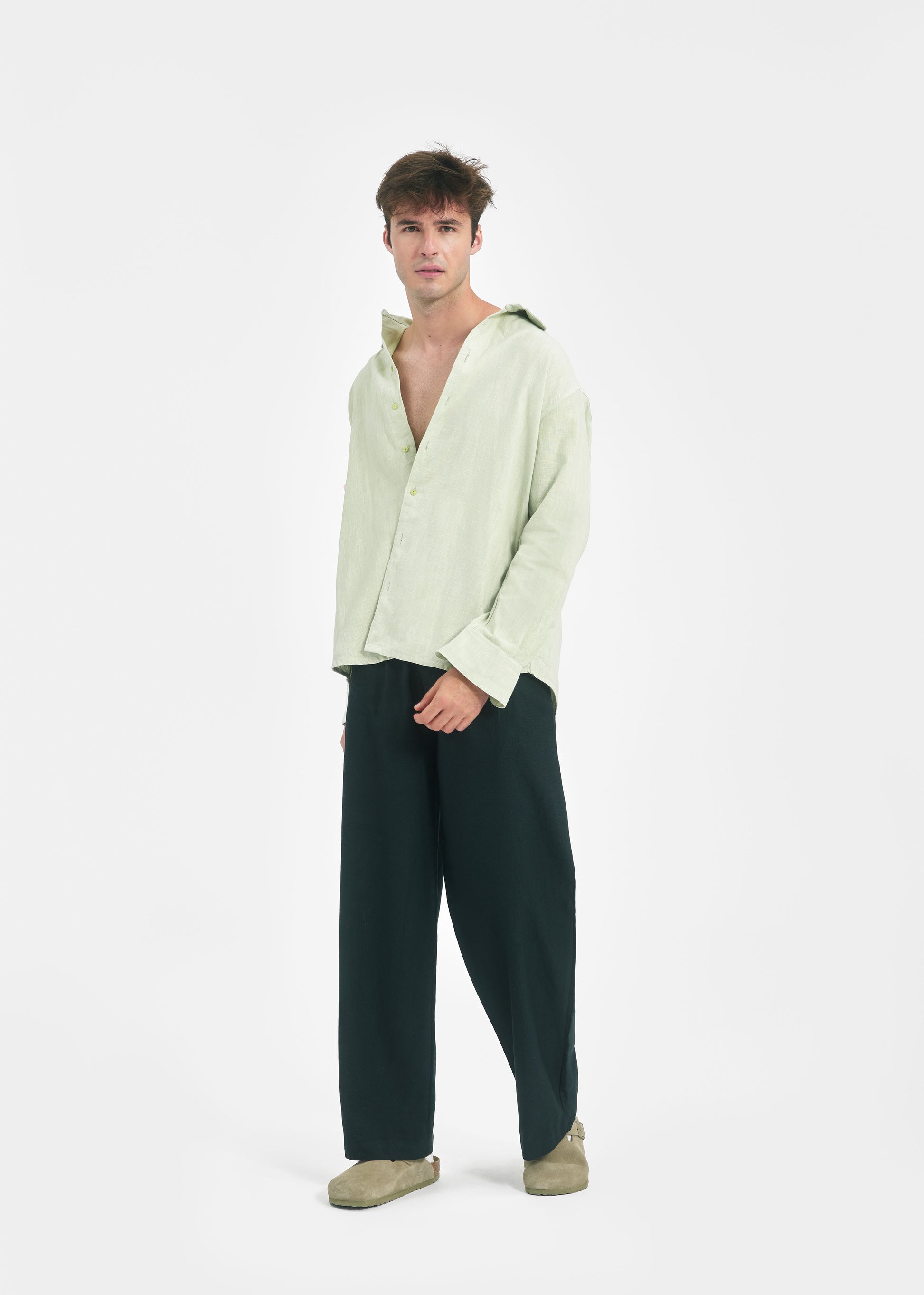 Pantalon deux plis unisexe vert foncé