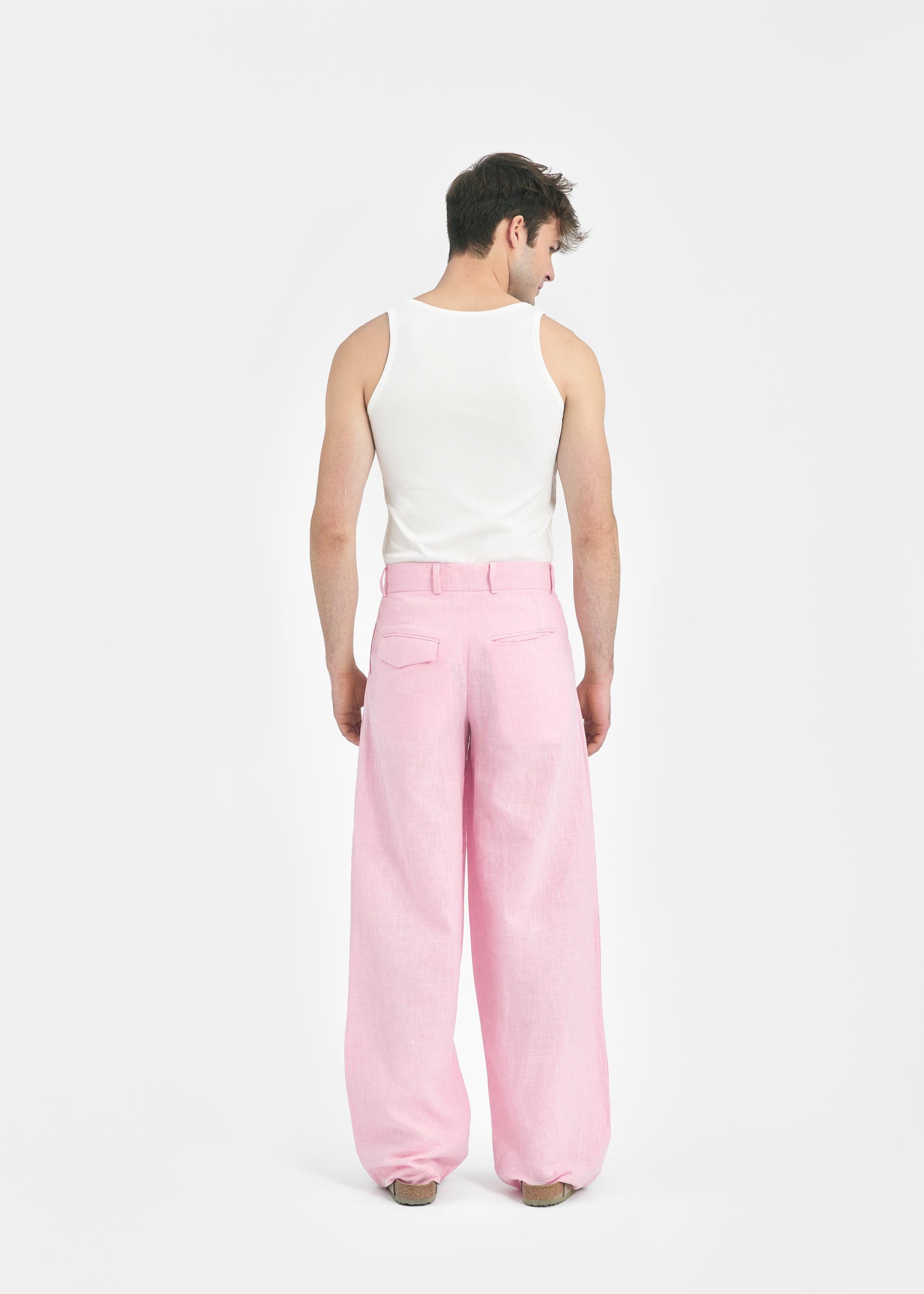 Pantalon deux plis unisexe lin rose