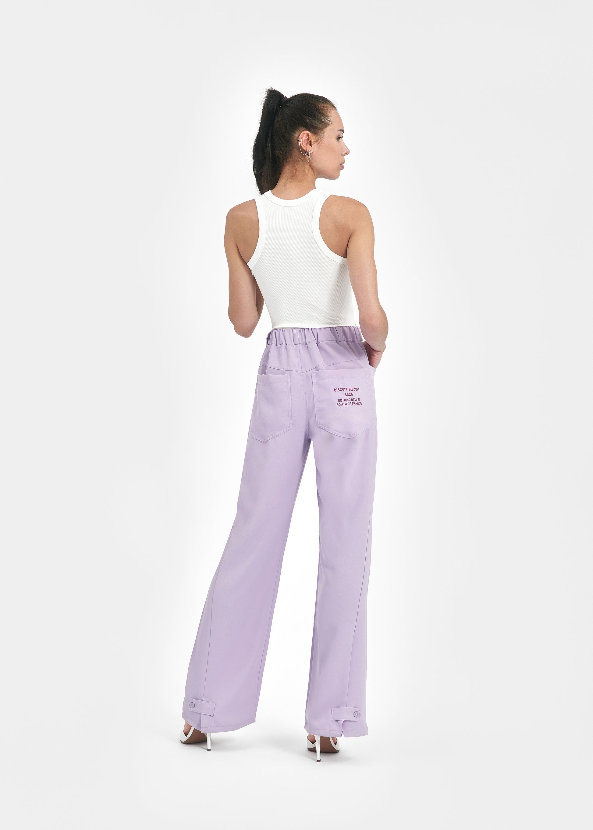 Pantalon ample unisexe crêpe lavande