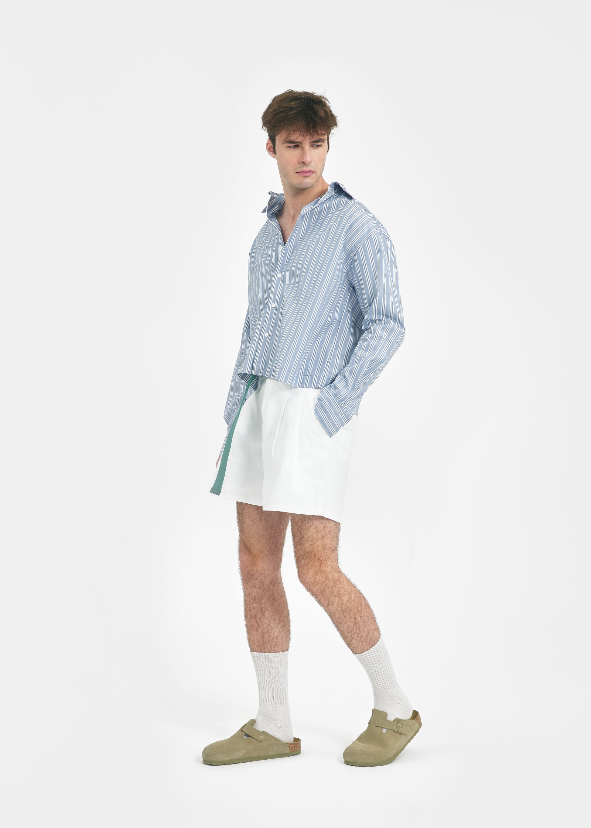 Short deux plis unisexe canvas coton blanc
