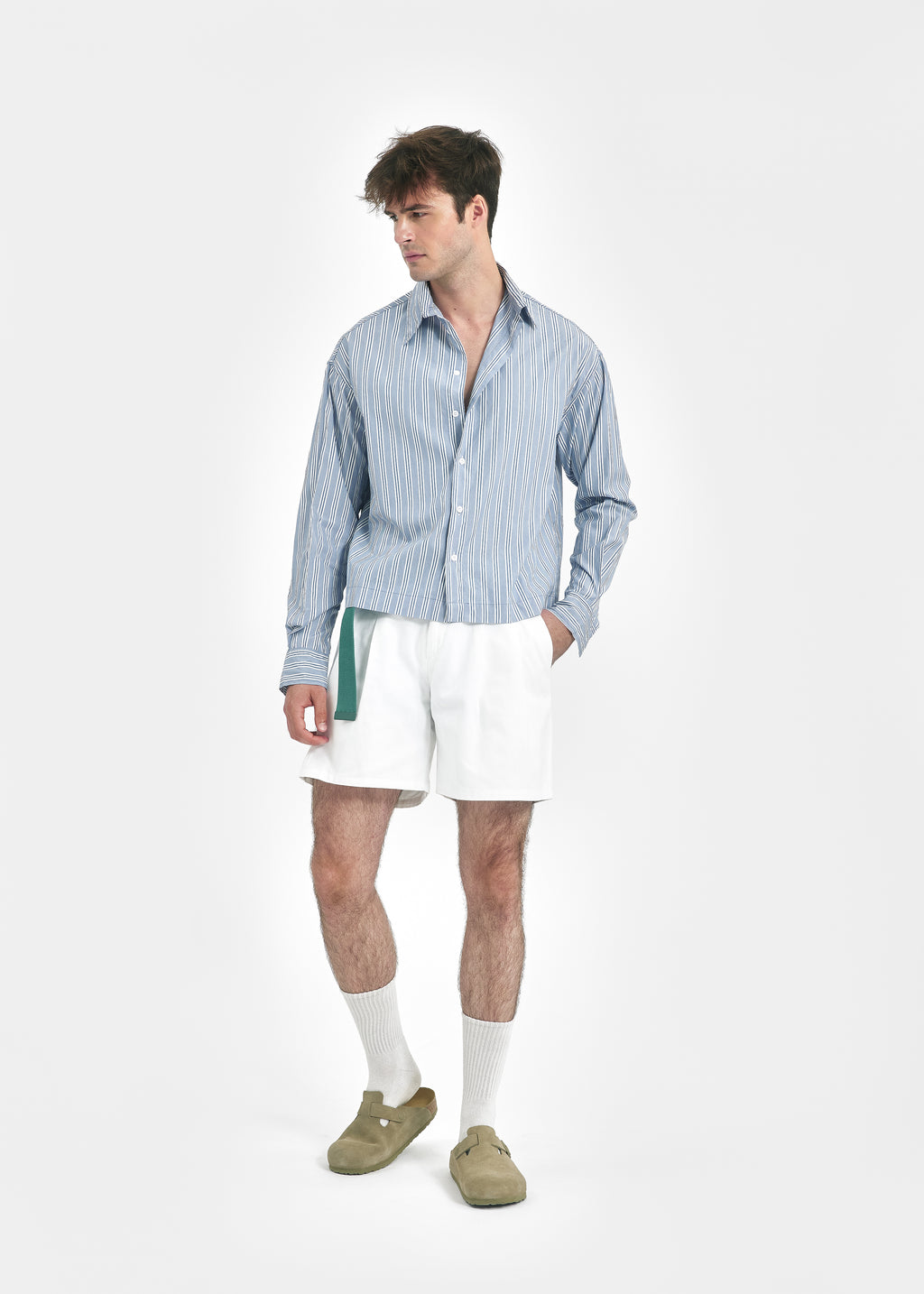 Short deux plis unisexe canvas coton blanc