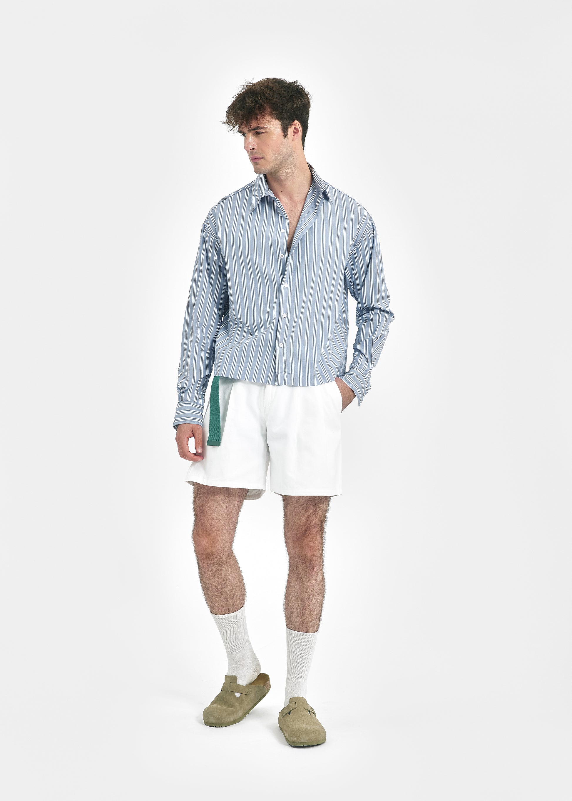 Short deux plis unisexe canvas coton blanc