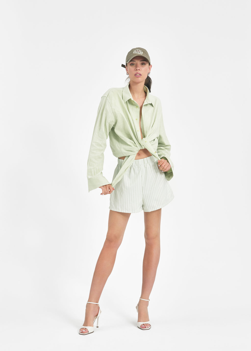 Chemise oversize unisexe lin matcha