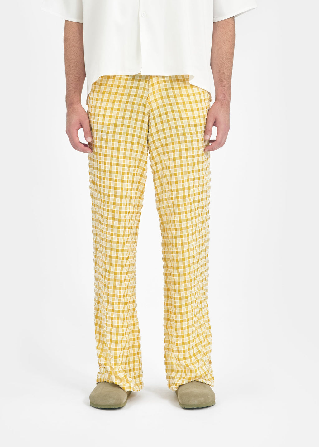 Pantalon ample unisexe à carreaux jaune
