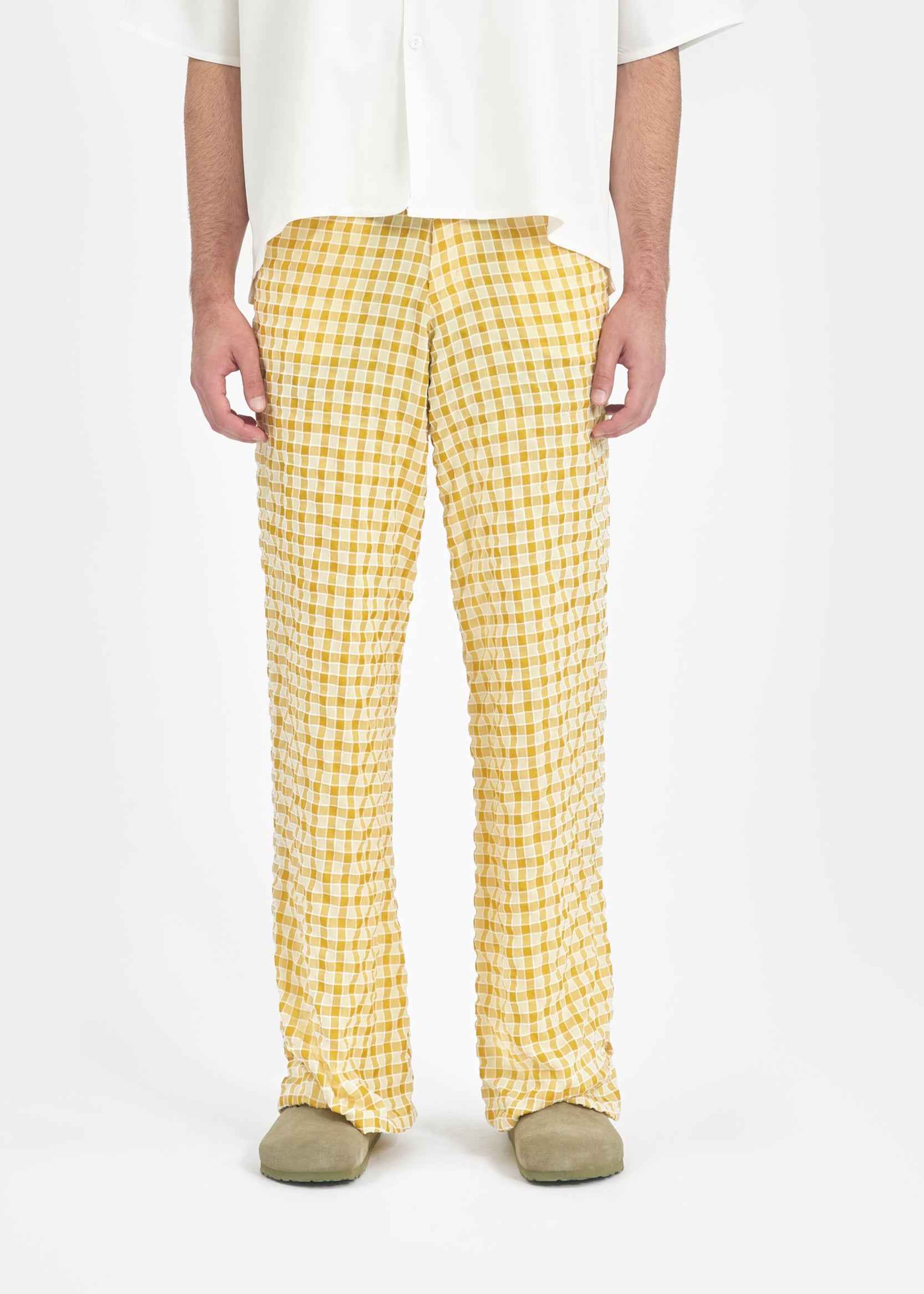 Pantalon ample unisexe à carreaux jaune