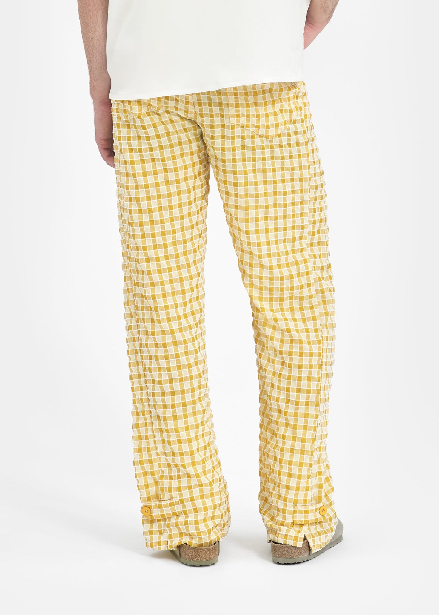 Pantalon ample unisexe à carreaux jaune