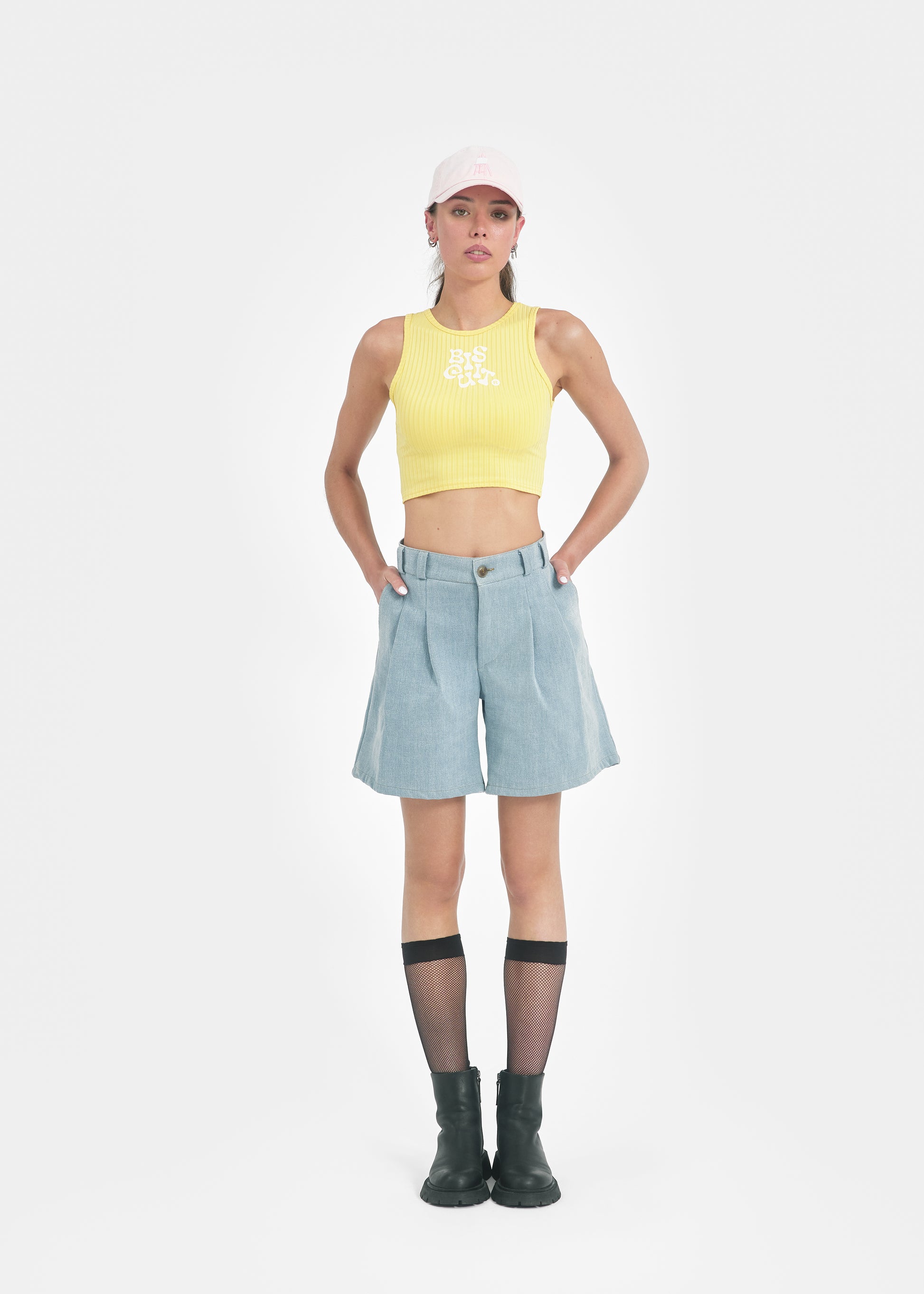 Short deux plis unisexe en denim