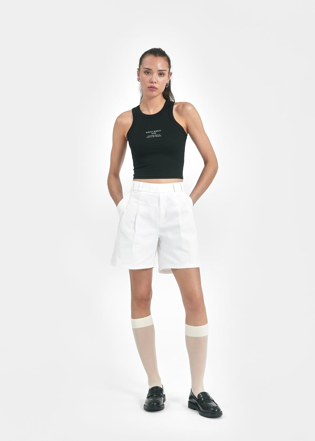Short deux plis unisexe canvas coton blanc