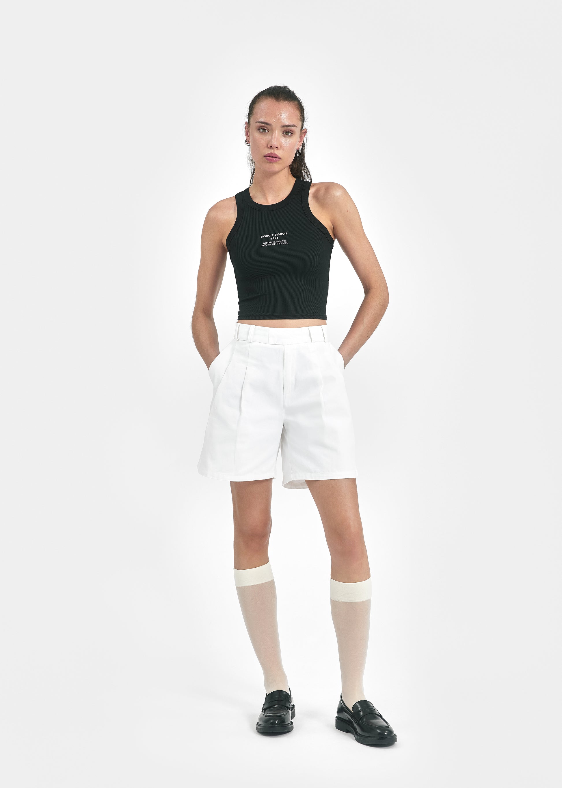 Short deux plis unisexe canvas coton blanc