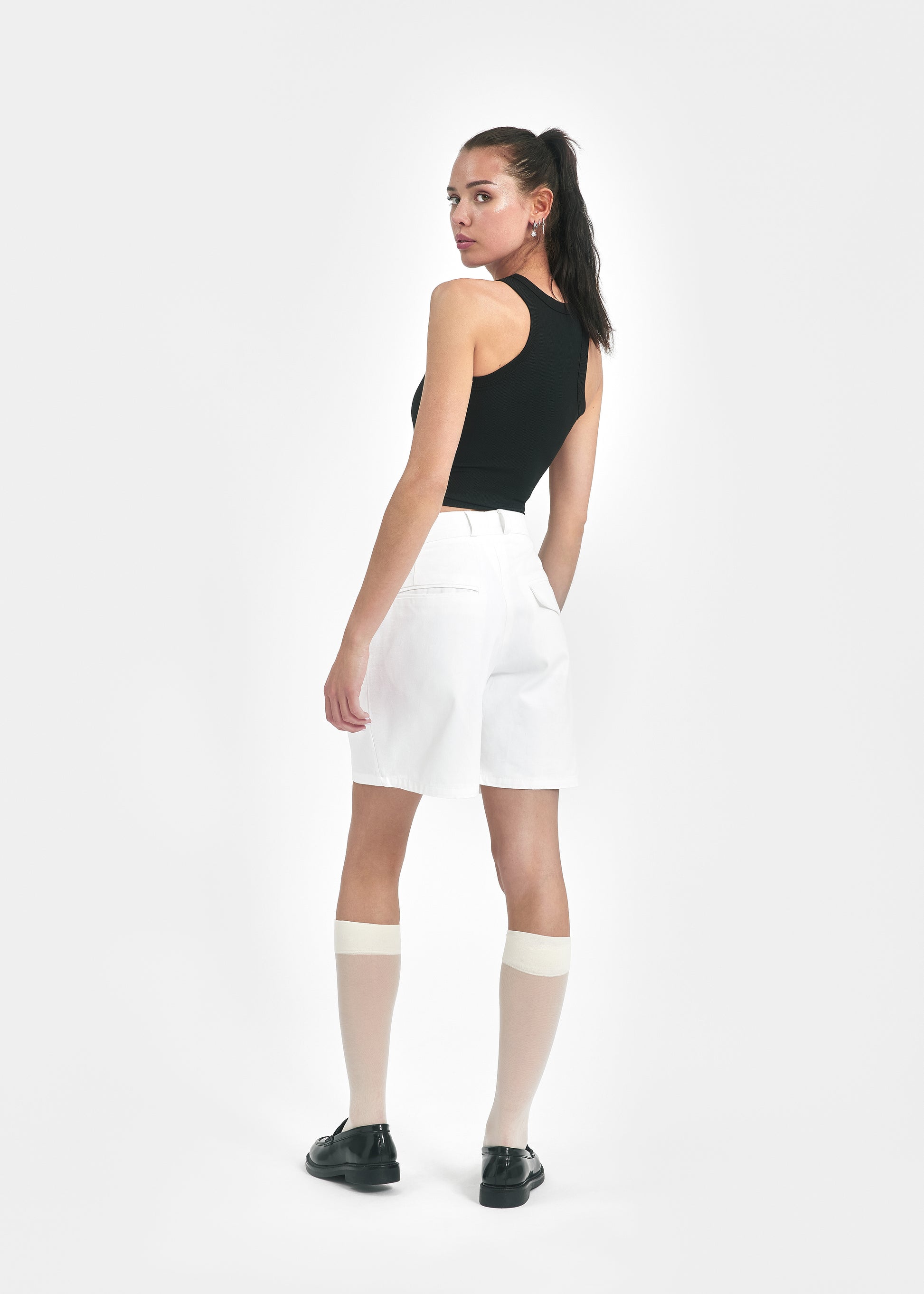 Short deux plis unisexe canvas coton blanc