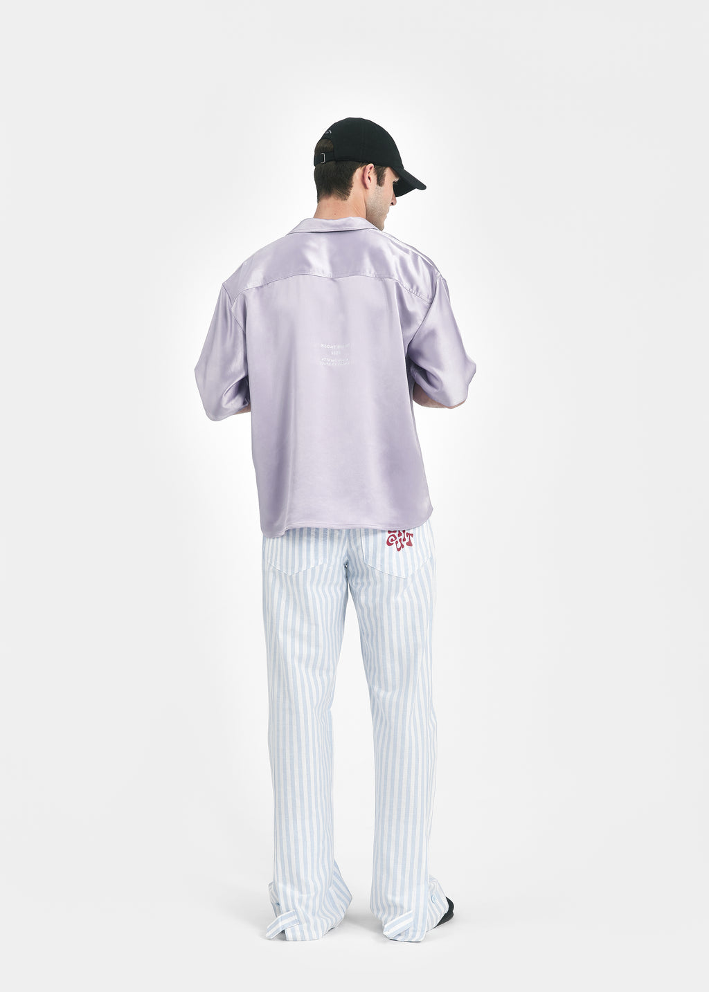Pantalon large unisexe coton rayé bleu
