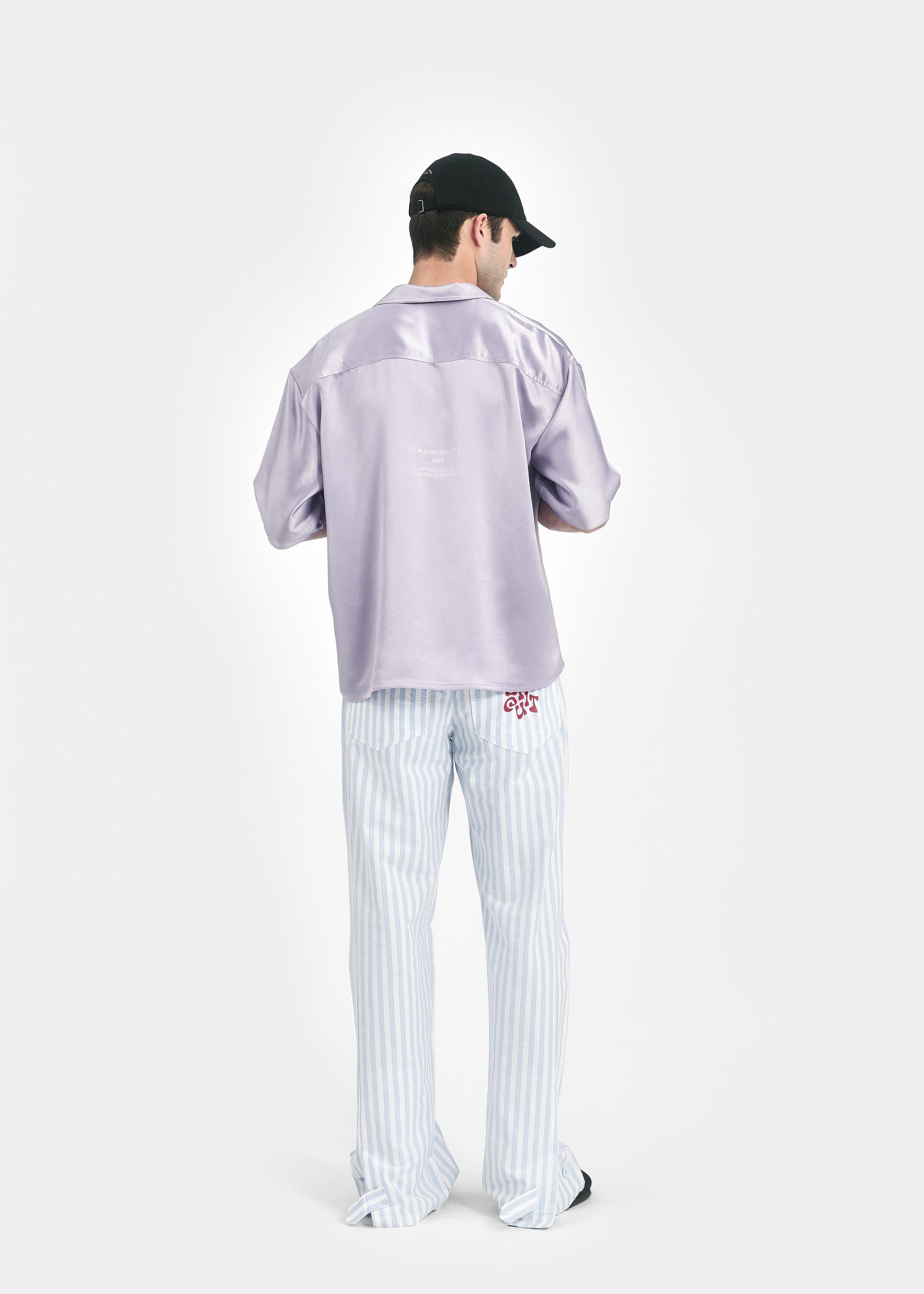 Pantalon large unisexe coton rayé bleu