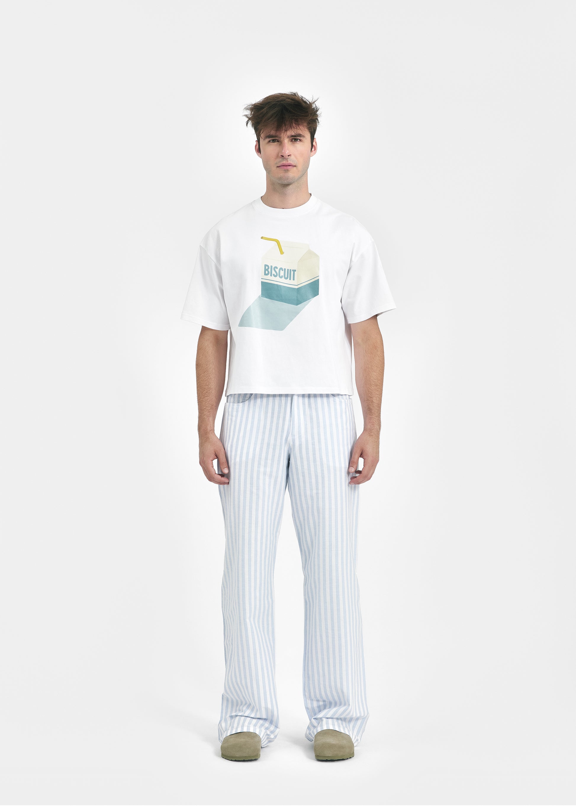Pantalon large unisexe coton rayé bleu