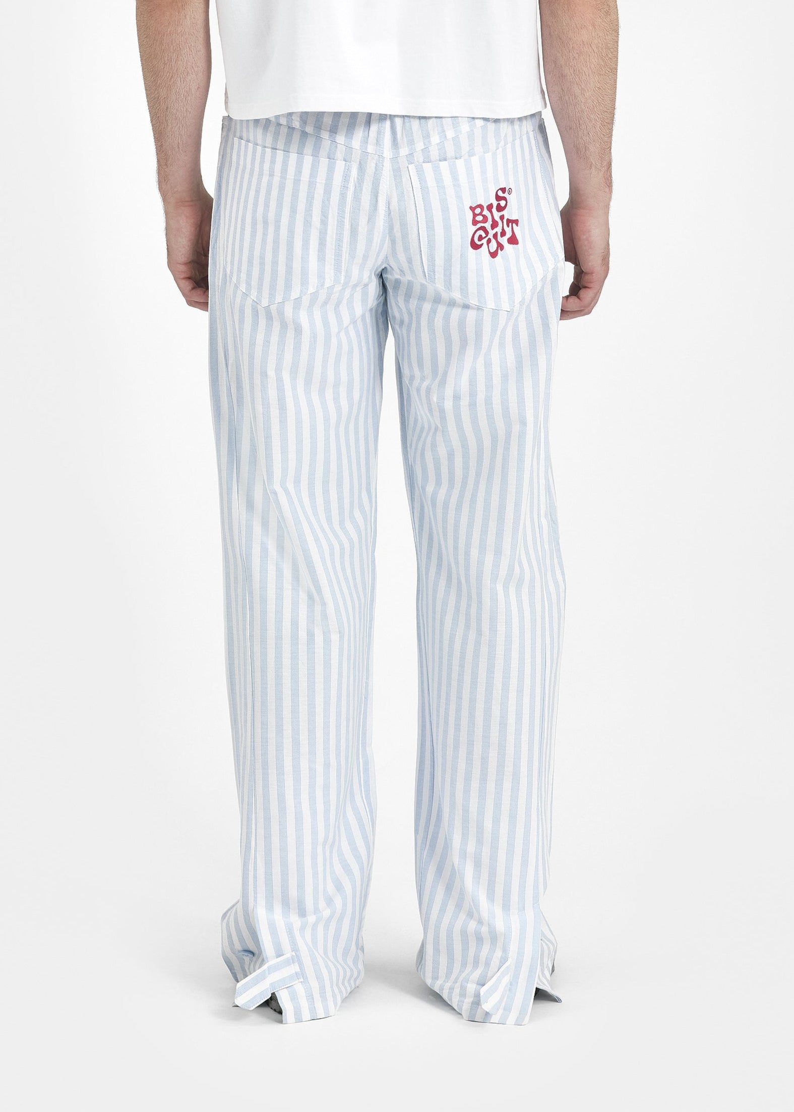 Pantalon large unisexe coton rayé bleu