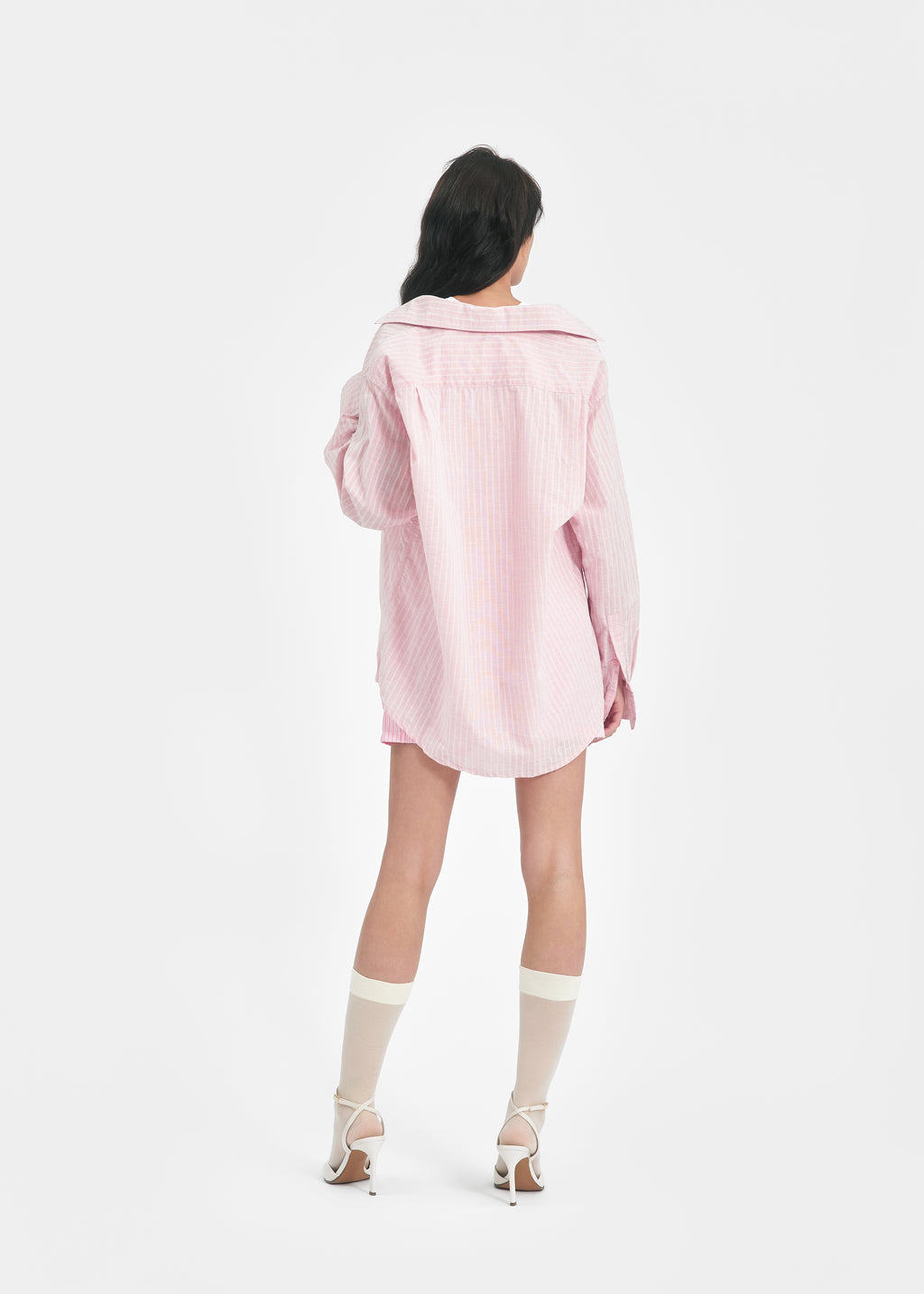 Chemise oversize unisexe lin rose rayée