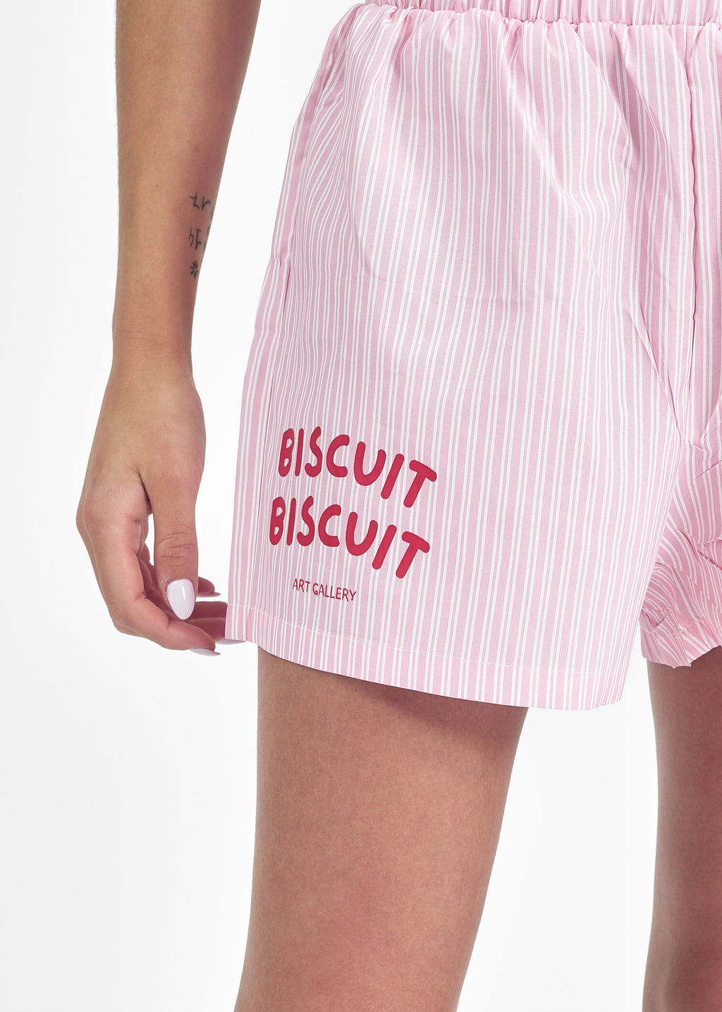 Short unisexe Double Biscuit rose rayé