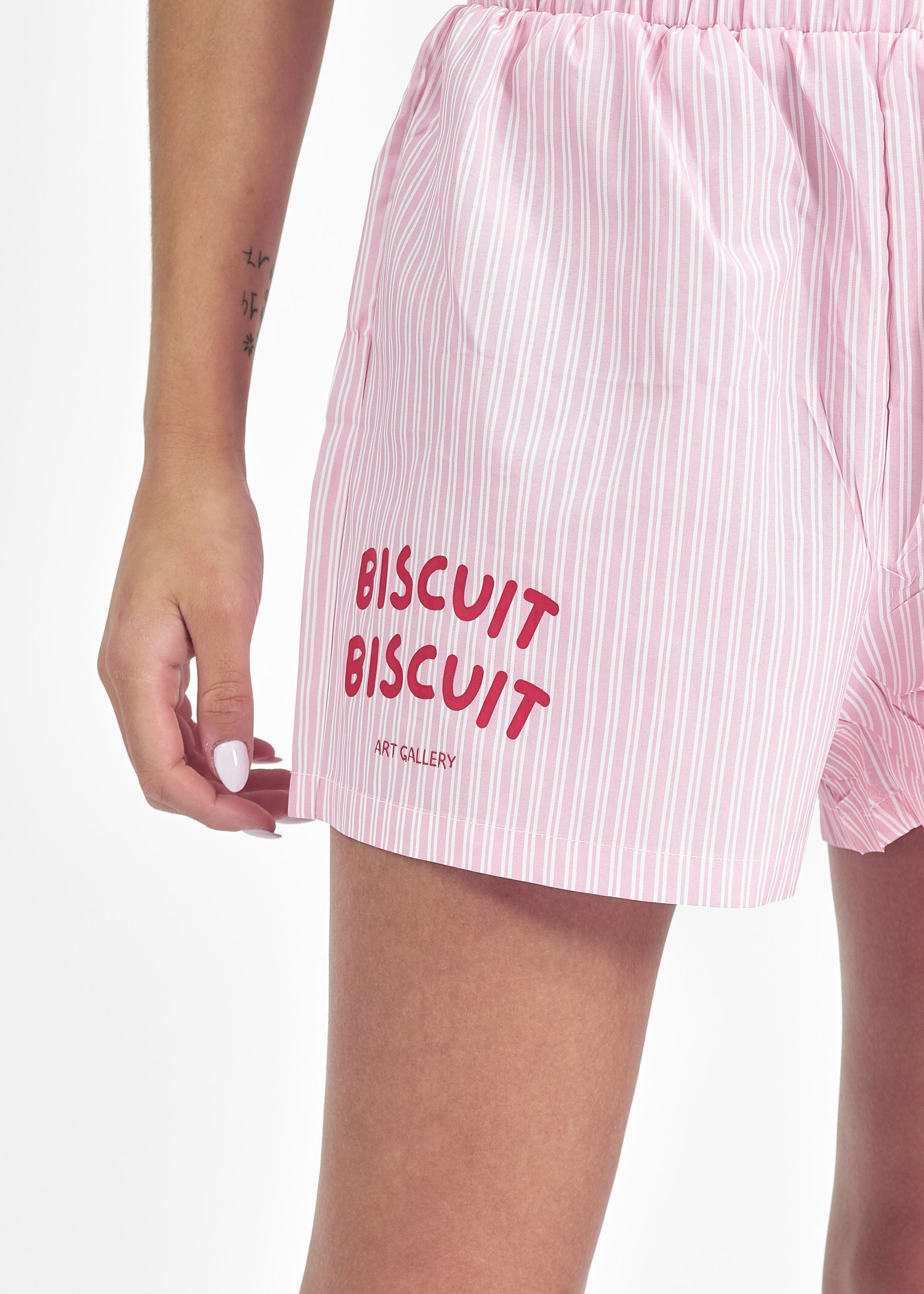 Short unisexe Double Biscuit rose rayé