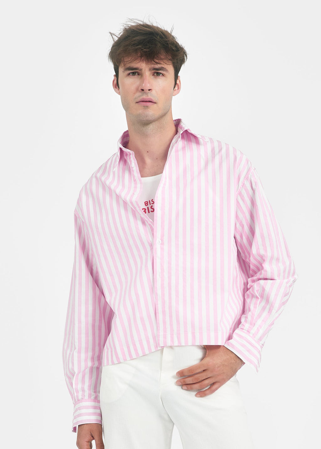 Chemise oversize unisexe rose rayée