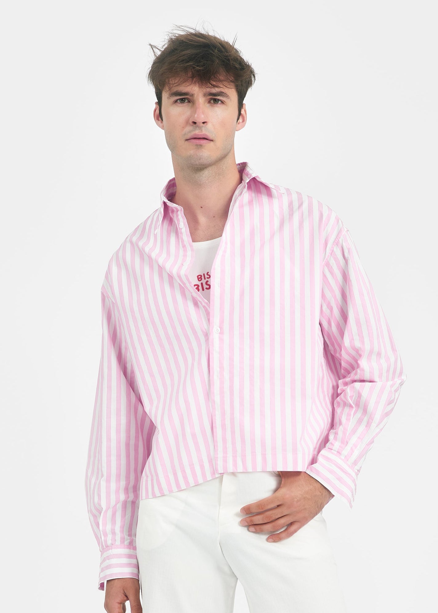 Chemise oversize unisexe rose rayée