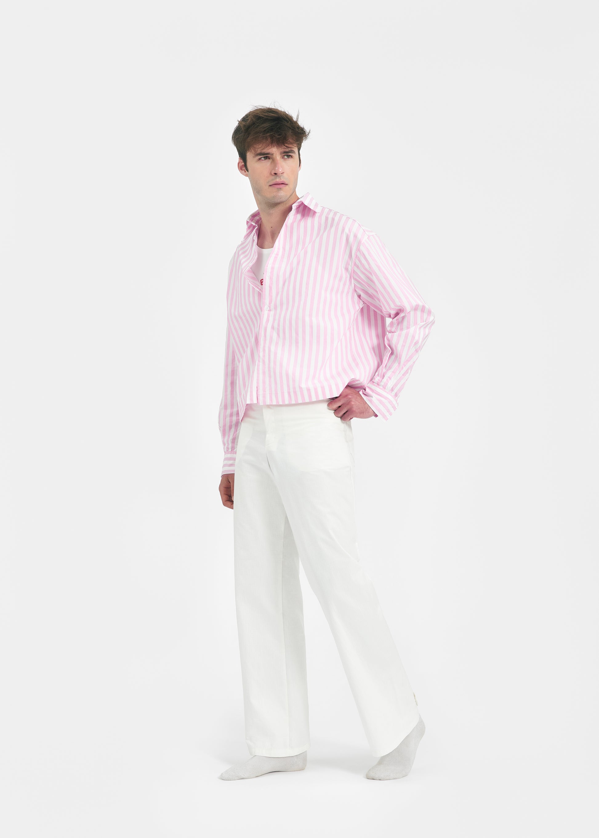 Chemise oversize unisexe rose rayée