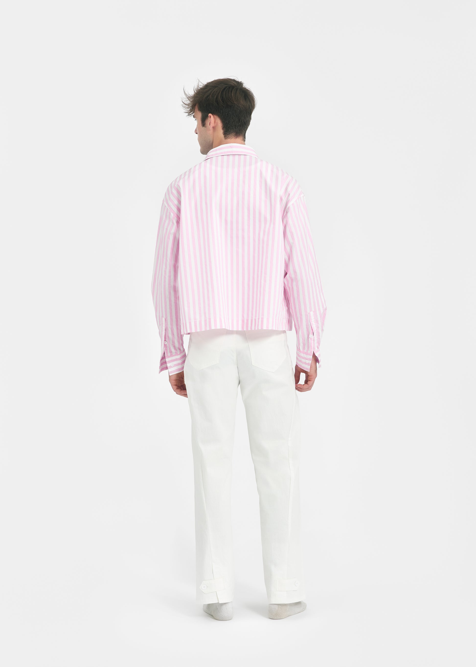Chemise oversize unisexe rose rayée