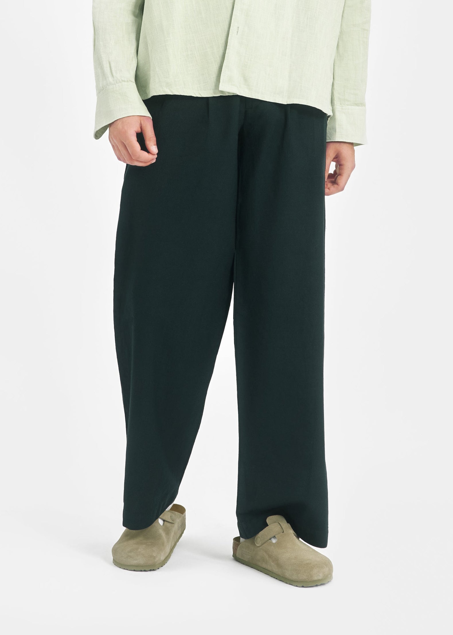 Pantalon deux plis unisexe vert foncé