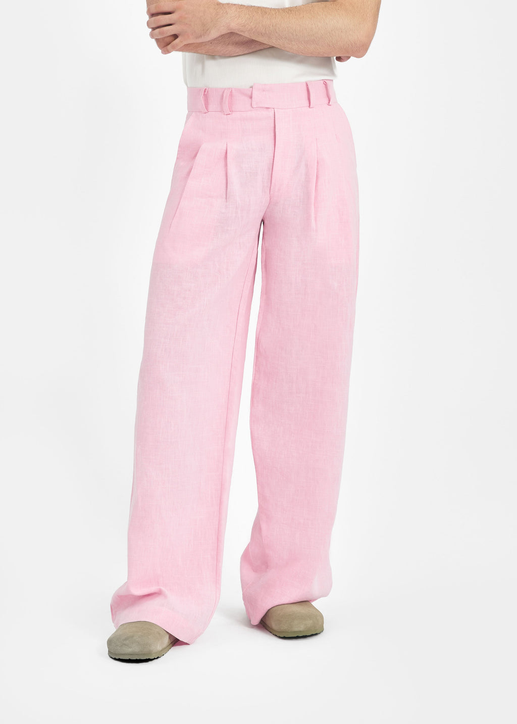 Pantalon deux plis unisexe lin rose