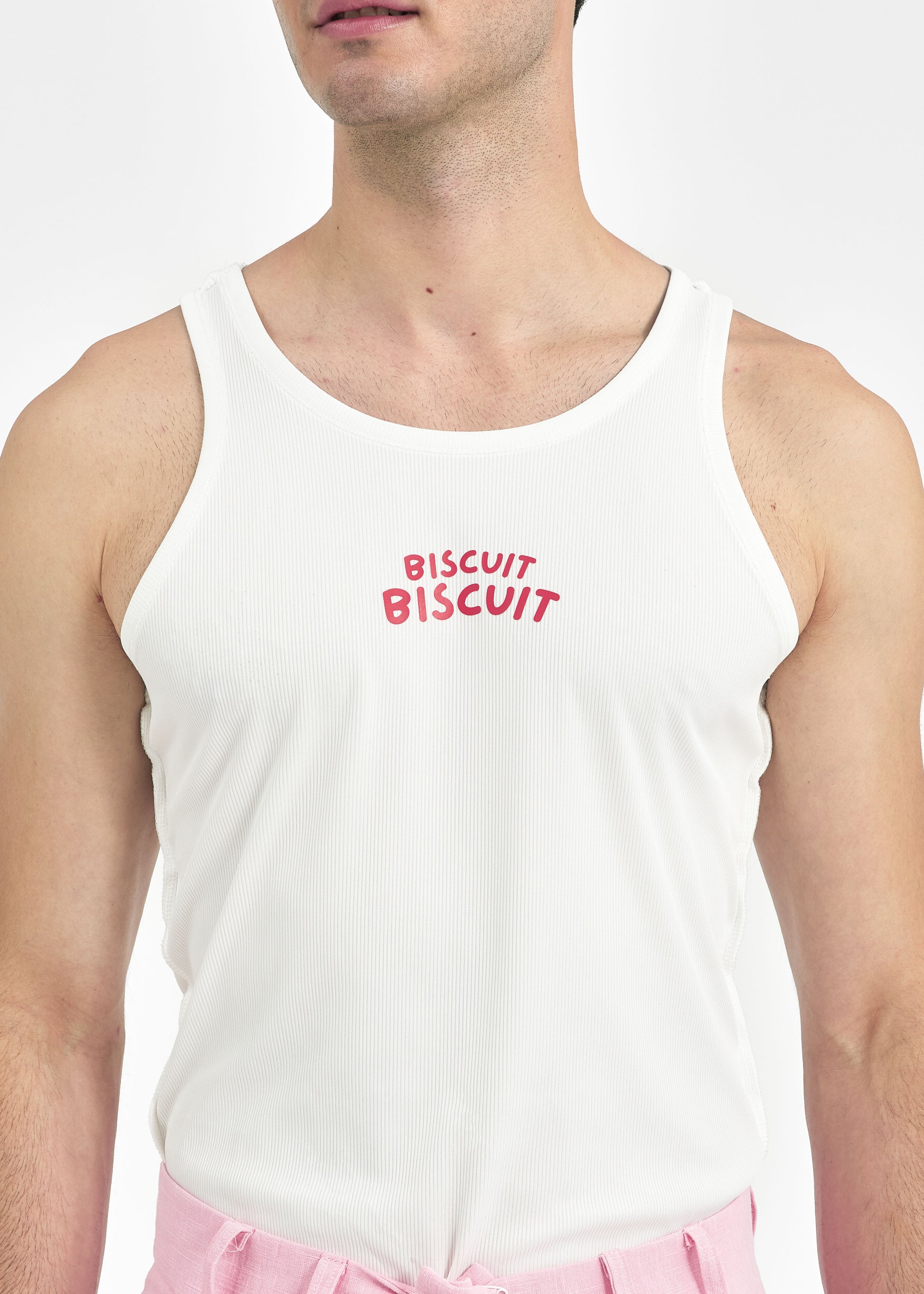 Débardeur blanc "Double Biscuit Rouge"
