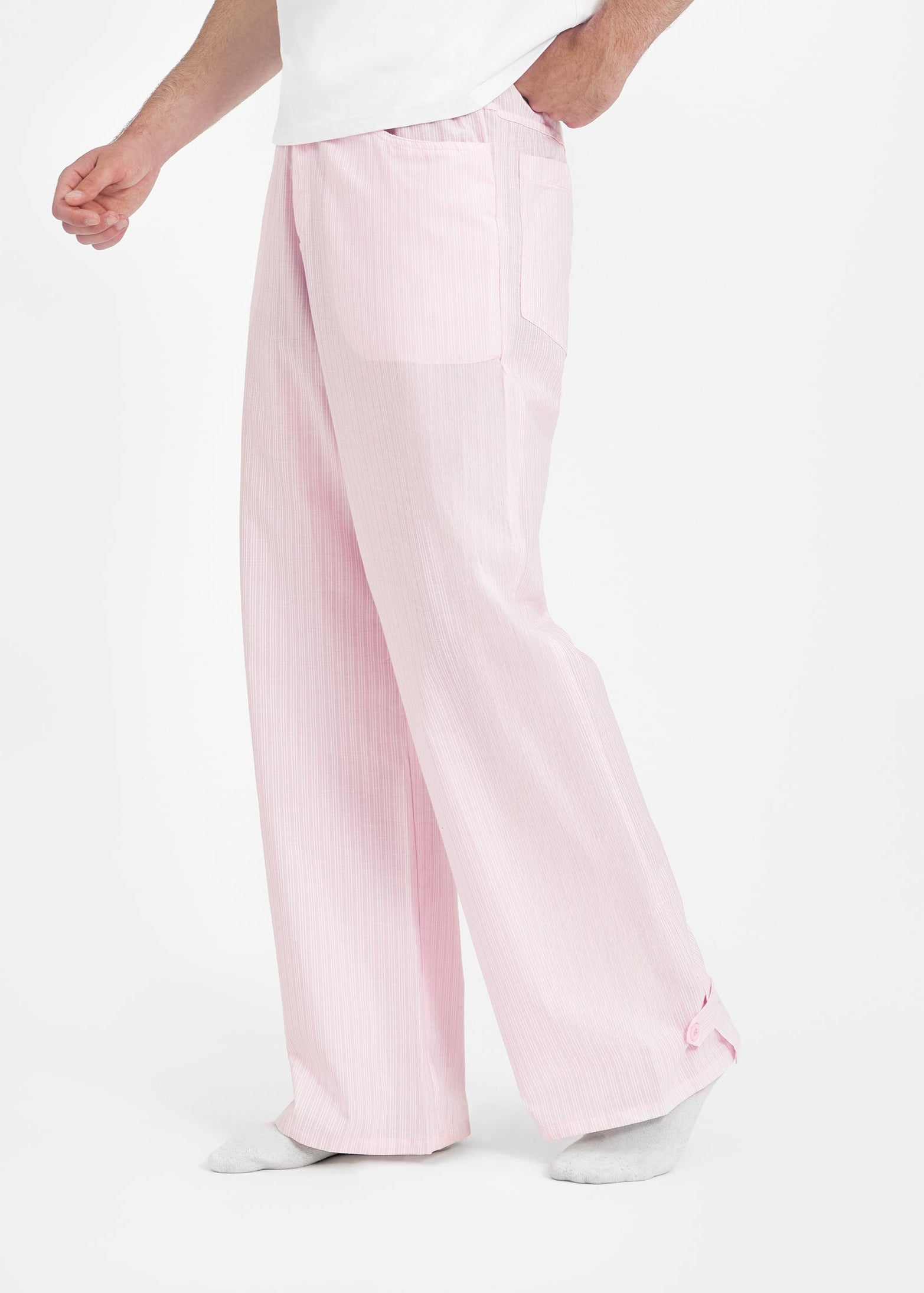 Pantalon ample unisexe coton rose rayé