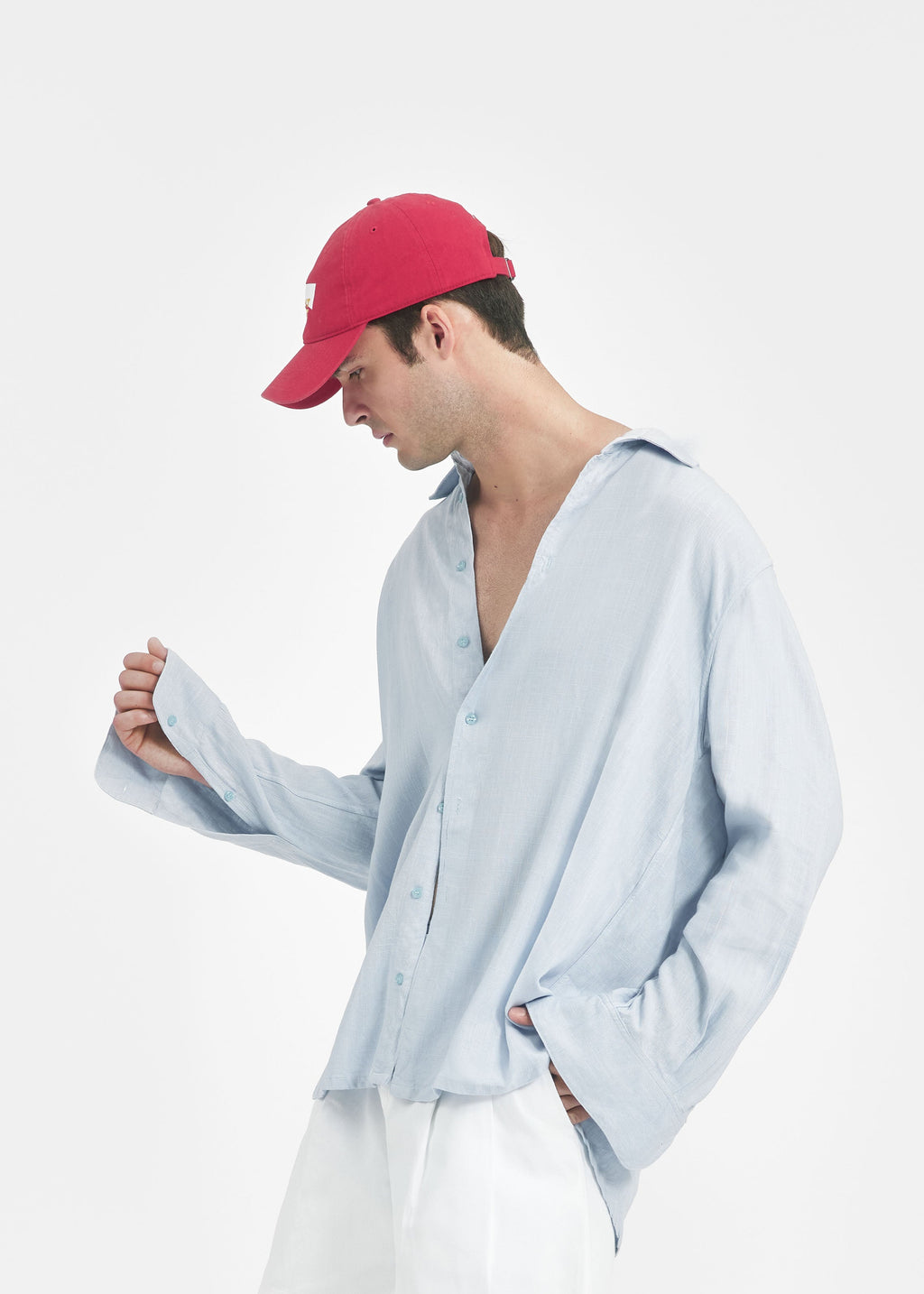 Chemise oversize unisexe lin bleu