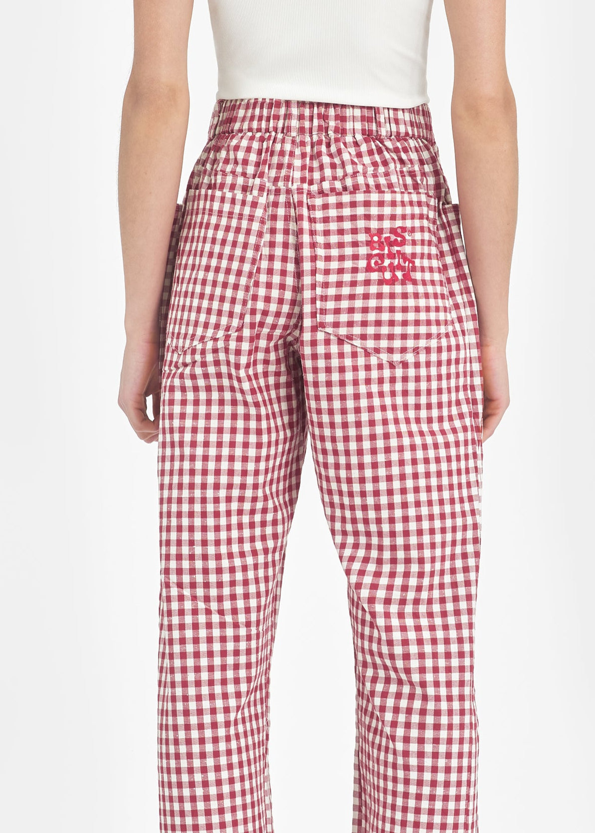 Pantalon unisexe coton vichy rouge