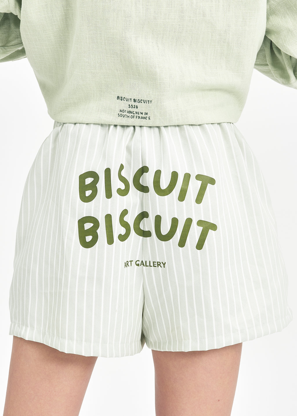 Short unisexe coton rayé bleu Double Biscuit