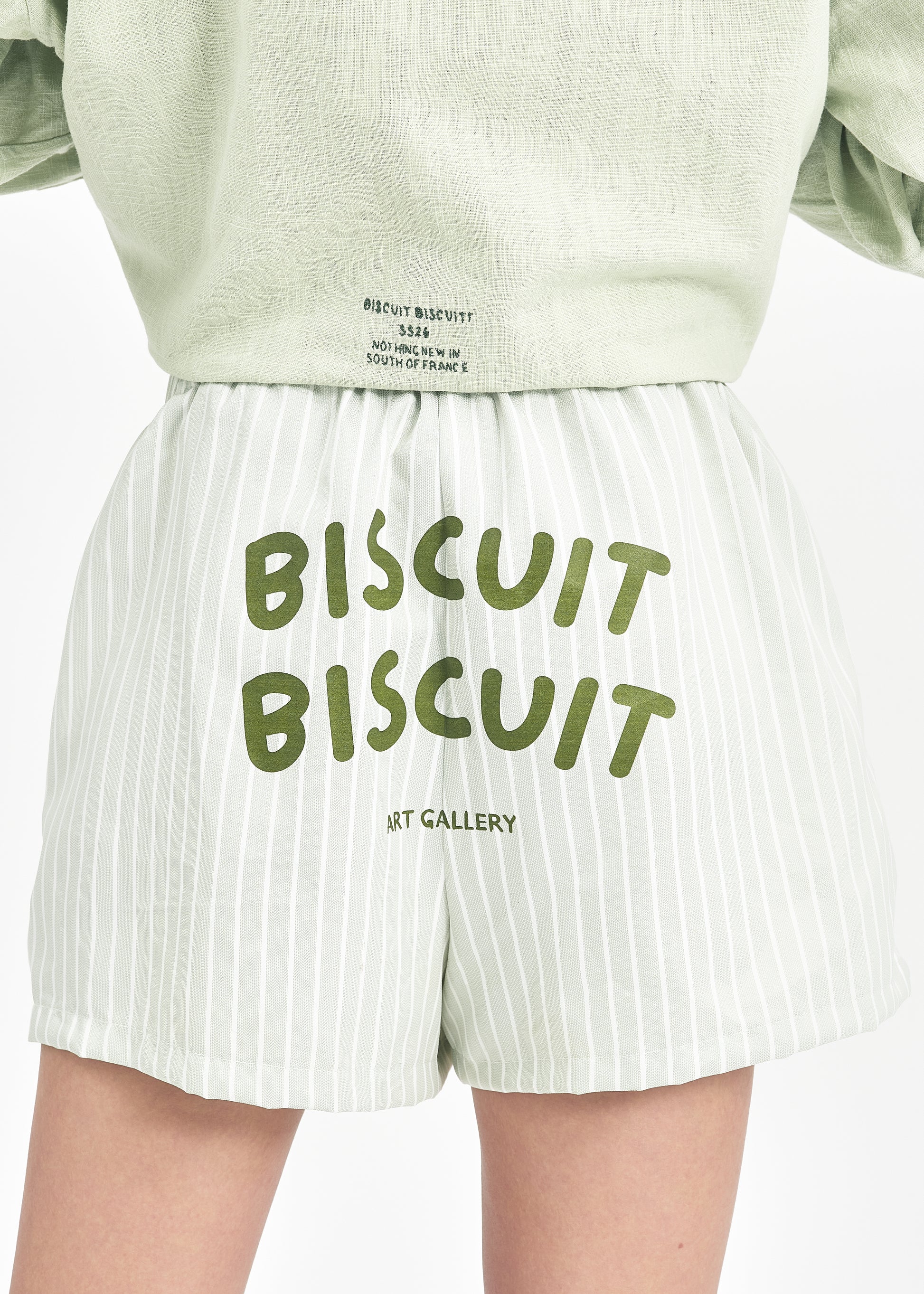 Short unisexe coton rayé bleu Double Biscuit