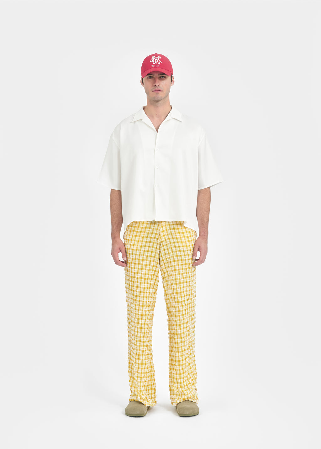 Pantalon ample unisexe à carreaux jaune