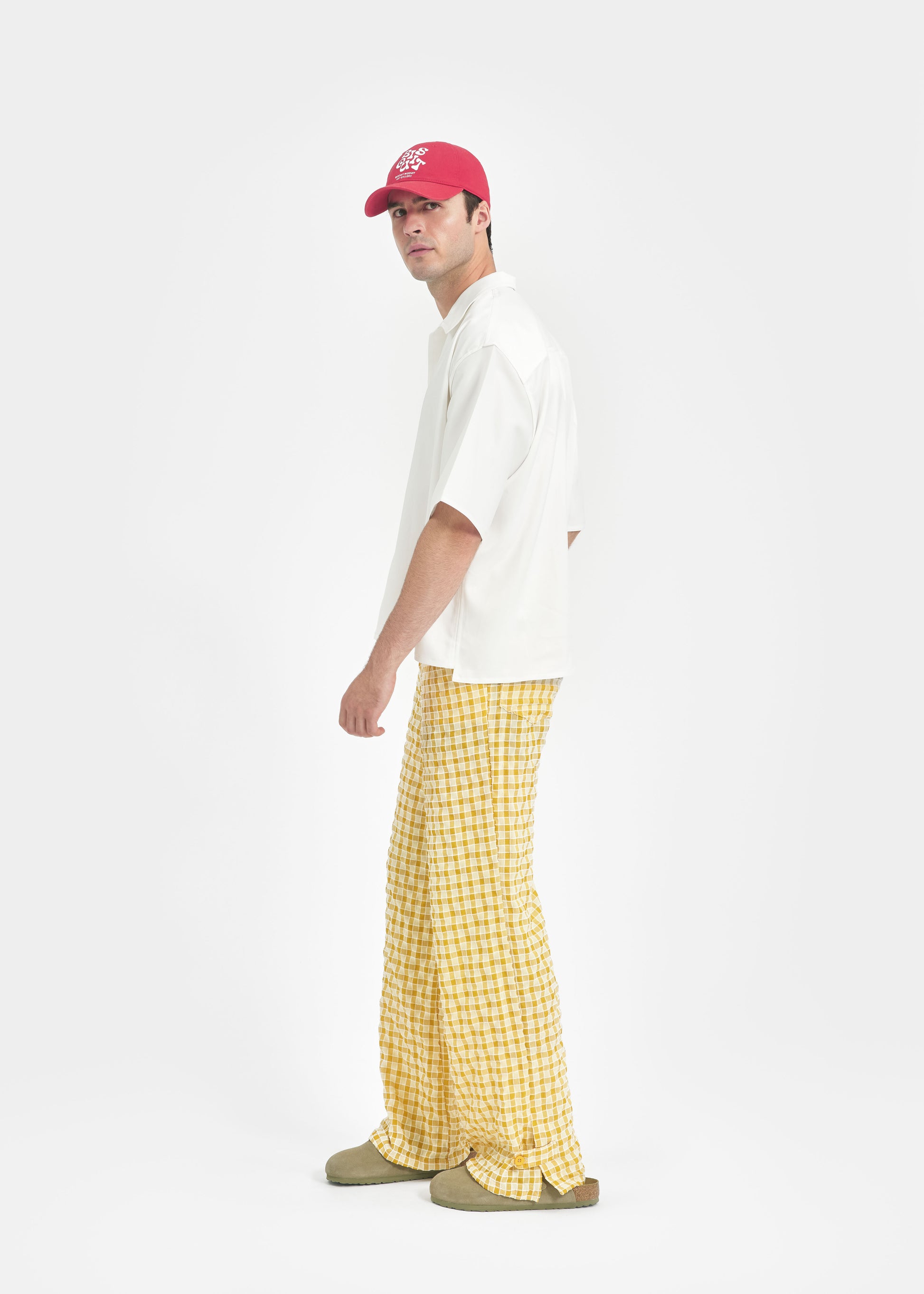 Pantalon ample unisexe à carreaux jaune