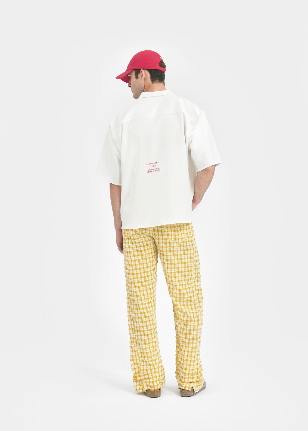 Pantalon ample unisexe à carreaux jaune