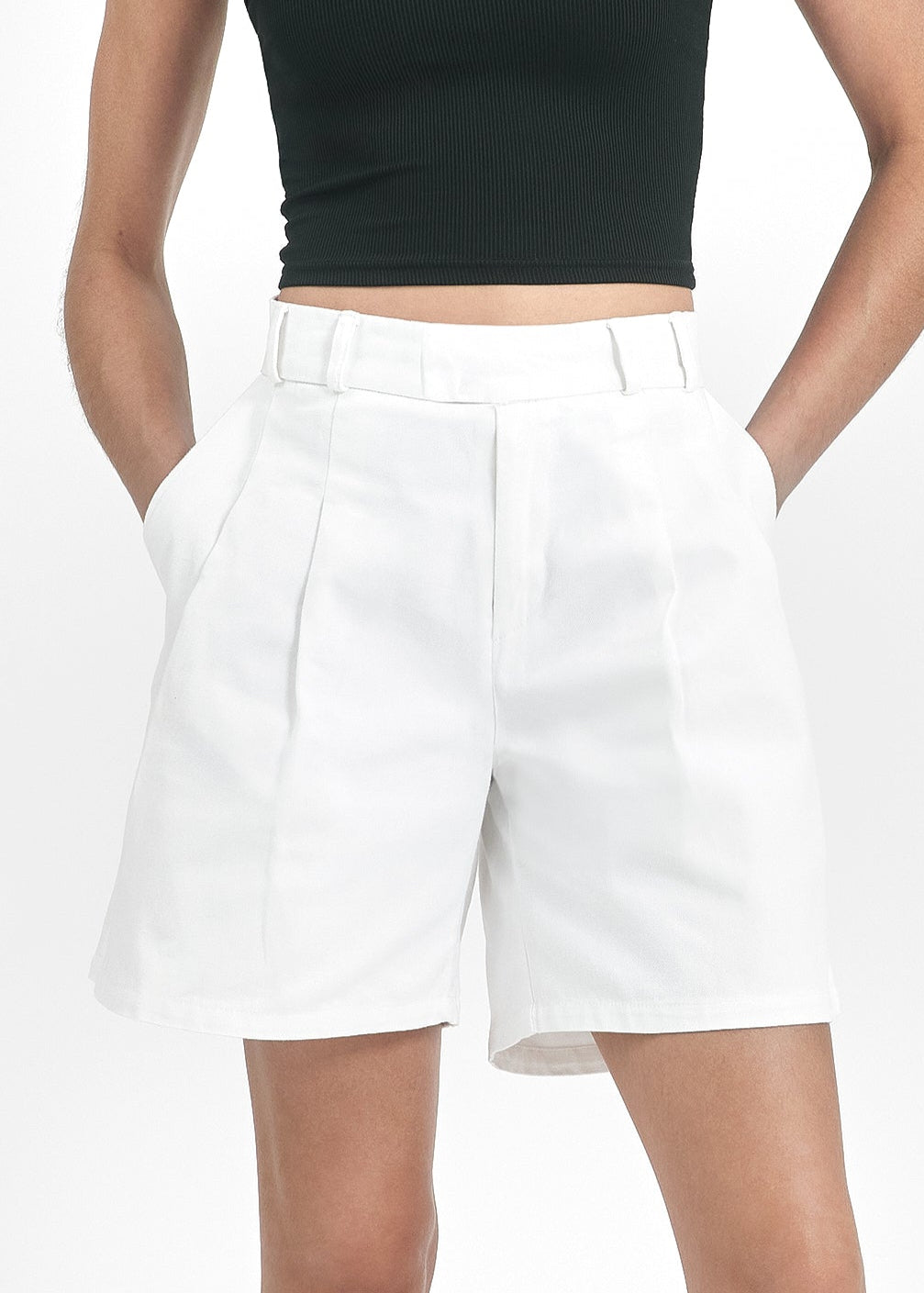 Short deux plis unisexe canvas coton blanc