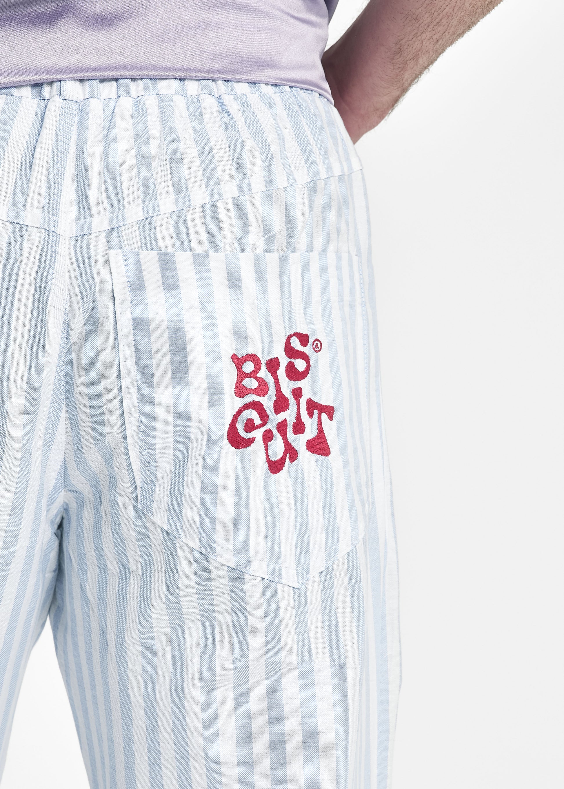 Pantalon large unisexe coton rayé bleu