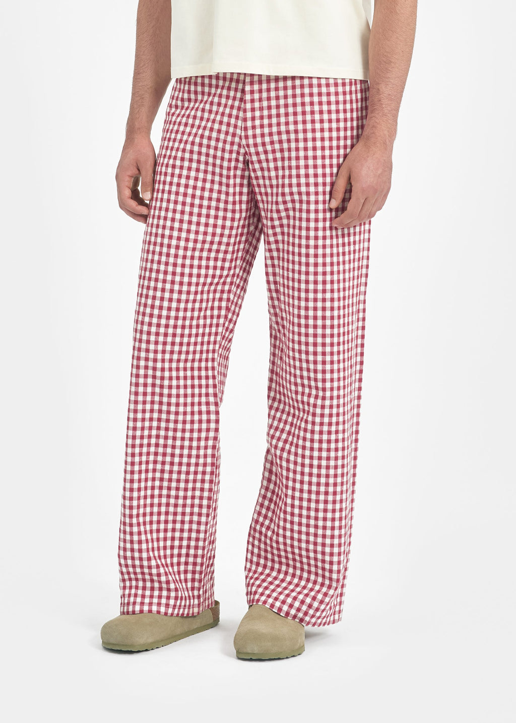 Pantalon unisexe coton vichy rouge