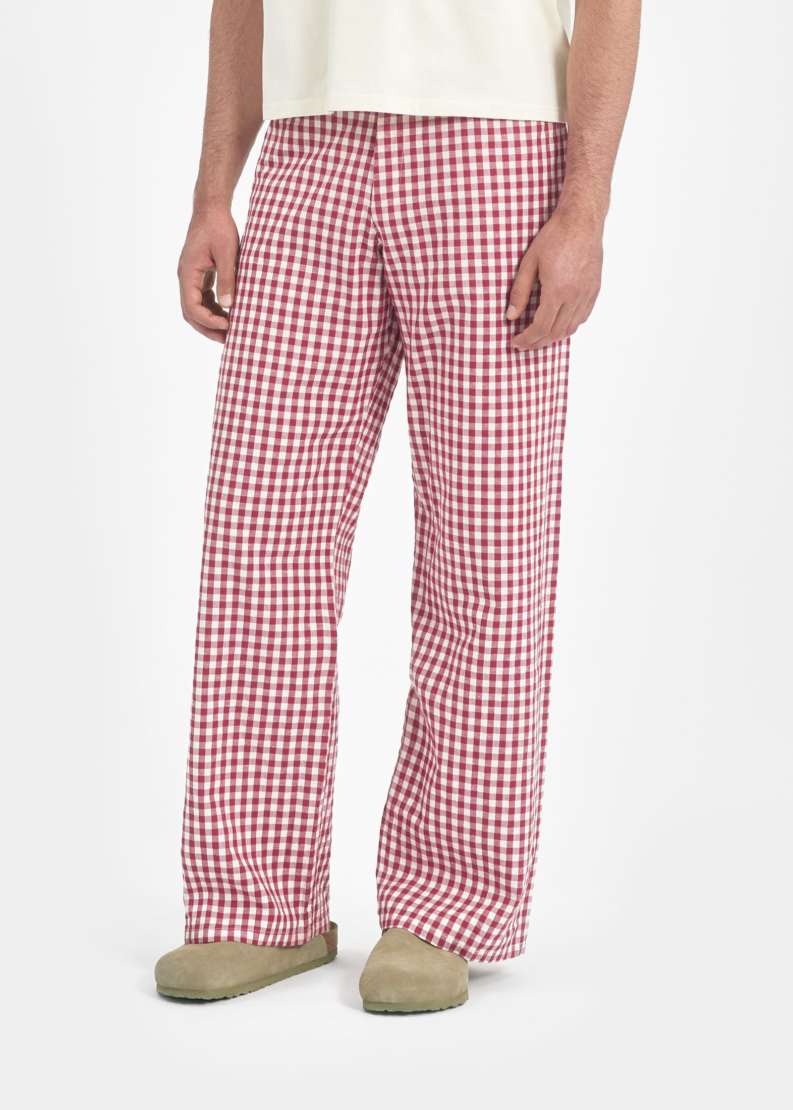 Pantalon unisexe coton vichy rouge