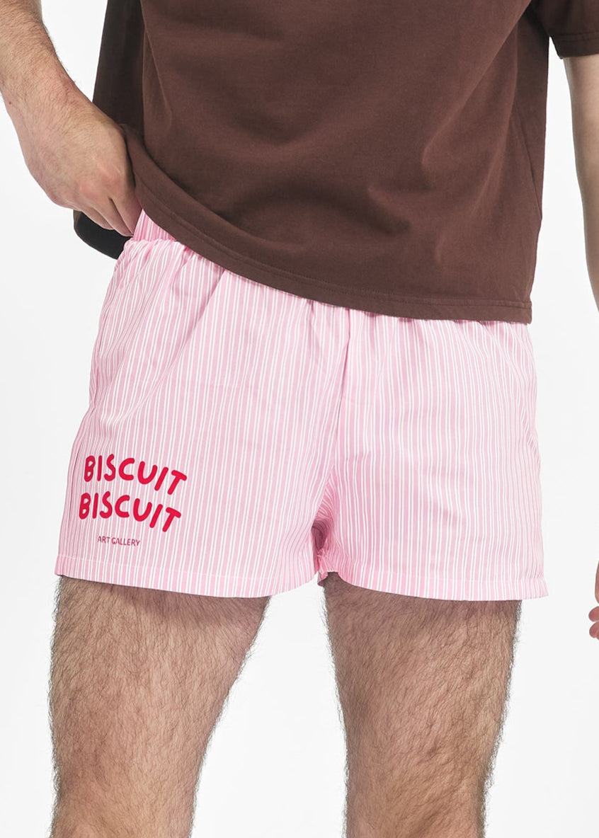 Short unisexe Double Biscuit rose rayé