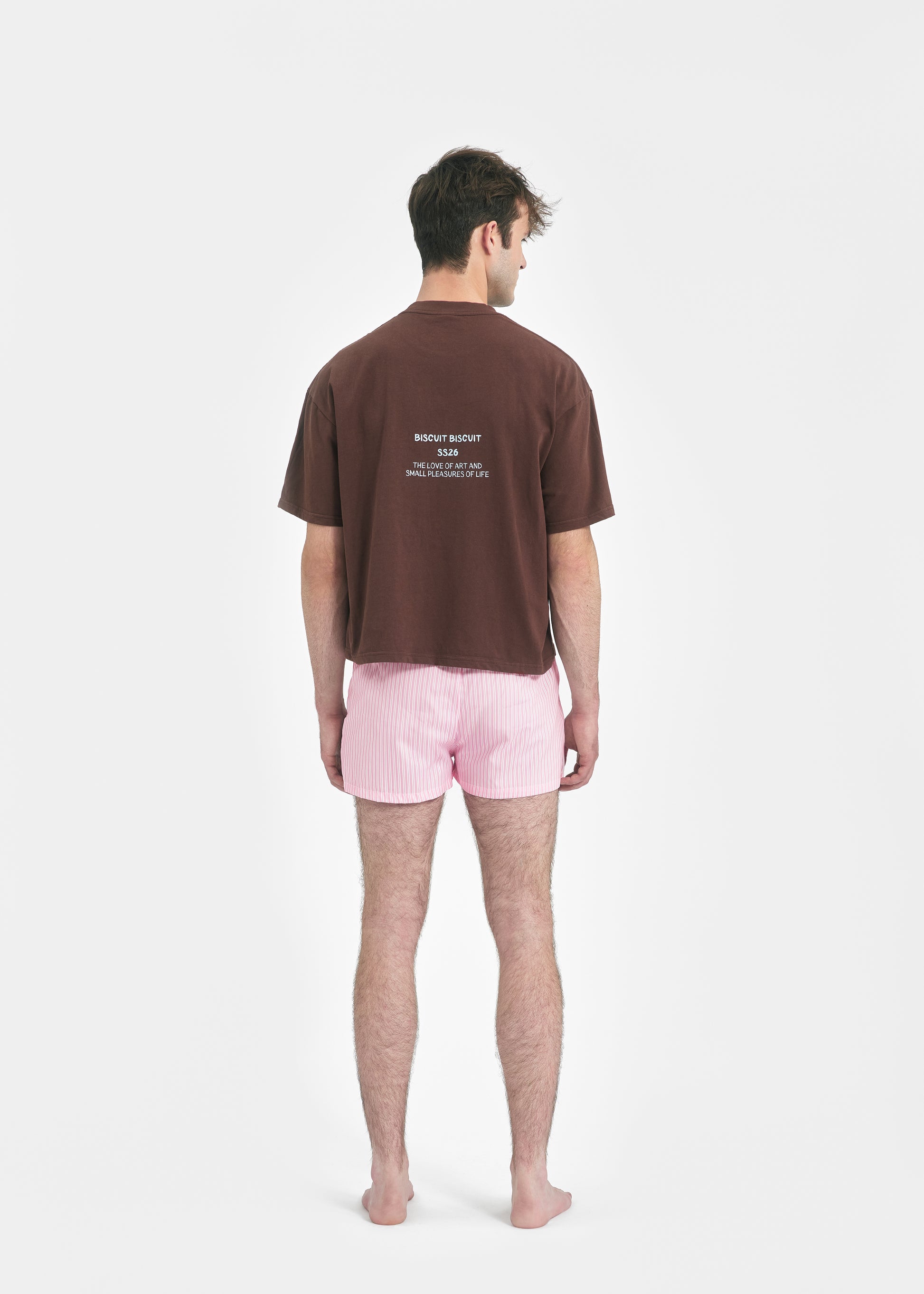 Short unisexe Double Biscuit rose rayé